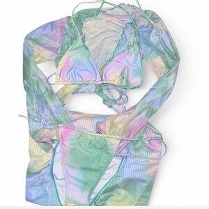 SHEIN Pink and Green Swim Coverup